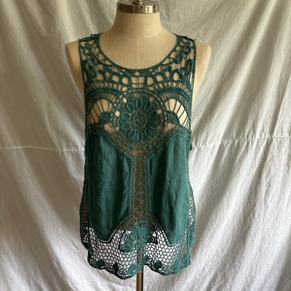 Xhilaration Teal Lace Tank Top - Picture 1 of 7